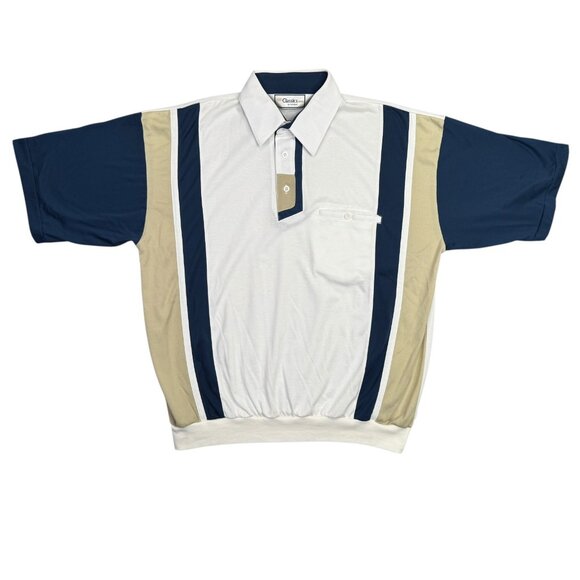 Classics By Palmland Polo Shirt Mens Large White Blue Tan Vintage Grandpa L - Picture 1 of 9
